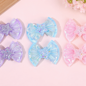 24 ชิ้น / คละสี กิ๊บติดผมโบว์ ประดับดาวเลื่อม สีฟ้าประกาย สำหรับเด็กผู้หญิง