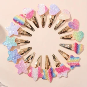 16 ชิ้น กิ๊บติดผมลายดาว และลายหัวใจหลากสี กลิสเตอร์ 