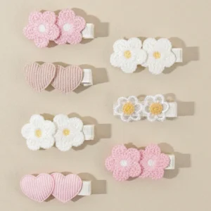 7 ชิ้น/เซต กิ๊บติดผมเด็ก สีชมพู คละลายโบว์ ดอกไม้ และดาว