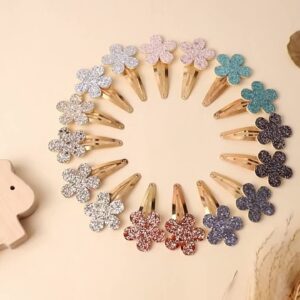 16 ชิ้น กิ๊บติดผมลายดอกไม้หลากสีกลิสเตอร์
