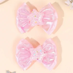 4 ชิ้น กิ๊บติดผมโบว์ ประดับดาวเลื่อม สีชมพูประกาย สำหรับเด็กผู้หญิง