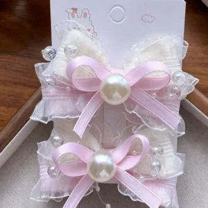 10 ชิ้น กิ๊บติดผมโบว์ลูกไม้ สีชมพูพาสเทล ประดับมุก สำหรับเด็กผู้หญิง