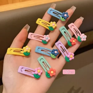 10 ชิ้น/คละสี กิ๊บติดผม BB ทรงสี่เหลี่ยม ประดับดอกไม้