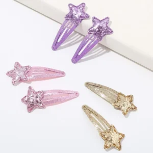6 ชิ้น กิ๊บติดผมสีเจลลี่รูปหัวใจและดาวกลิตเตอร์สำหรับเด็กผู้หญิง