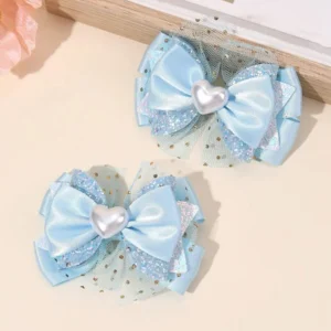 2 ชิ้น กิ๊บโบว์ริบบิ้น สีฟ้า ประดับหัวใจมุก สำหรับเด็กผู้หญิง